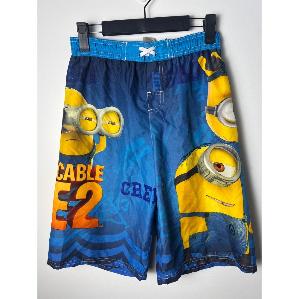 Despicable Me Swim Trunks Boys 10/12 Blue Minions Board Shorts Mesh Lined Gru